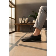 Enoch Hakiki Deri Siyah Lazer Kesim Detaylı Erkek Comfort Loafer