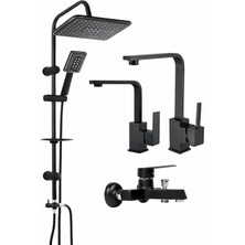 Fulcie Siyah Robot Siyah Kare Set Lavabo-Evye-Banyo Bataryası Modern ve Şık 4'set