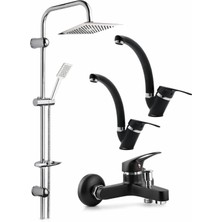 Robot Duş Seti Mix Takım Evye-Lavabo-Banyo Bataryası 4 Lü Kuğ Set Siyah Duş Sistem