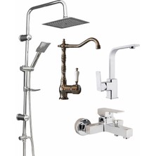 Krom Robot-Banyo-Lavabo-Mutfak Batarya 4 Lü Set Lüks Yapı Modern Tasarım