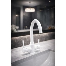 Krom Baston Beyaz Lavabo Mutfak Bataryası