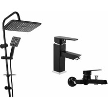 Musluq Siyah Kare Set 3 Lü Lavabo Bataryası Banyo Bataryası