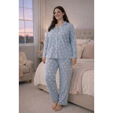 Morvarid Büyük Beden Uzun Kollu Kadın Pijama Takımı Esnek Kumaş Yumuşak Dokulu Rahat Kalıp Düğmeli