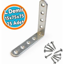 Nzb (25 Adet) L Demir Gönye Oval Başlı 15X75X75 mm Mobilya Montaj Bağlantı Köşebenti Dayanıklı Metal