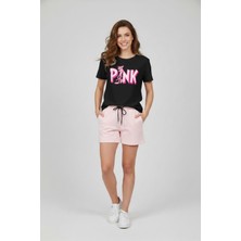 Makiteks Kadın Şort Tişört Takım Pink Panther Tshirt Pembe Panter