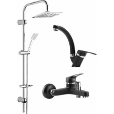 Musluq Robot Duş Seti Mix Takım Evye-Lavabo-Banyo Bataryası 3' Lü Modern Lüks Kuğ Set