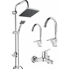 Musluq Delta Krom 4 Parça Banyo Mutfak Eviye Lavabo Batarya Musluk Seti Duş Bataryası Eviye Musluk