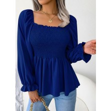 Adisia Kadın Uzun Kollu Geometrik Yakalı Gipe Detaylı Krep Bluz