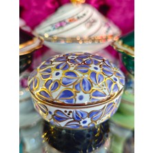 Manushum El Boyama Porselen Kapaklı Kuşlu Yuvarlak Lokumluk-Mor