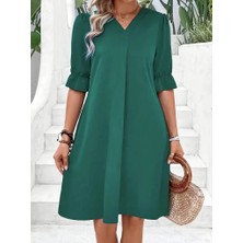 Adisia Kadın Kısa Kollu V Yakalı Salaş Janjan Krep Elbise