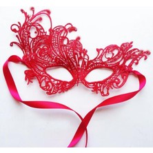 Skygo Kırmızı Renk Dantel Örgü Işlemeli Parti Maskesi Model 1