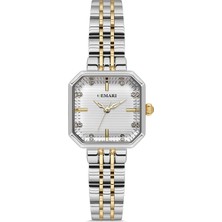 Demari Kadın Kol Saati Quartz Mekanizma – Gold & Gümüş Kare Kasa Çizgili Beyaz Kadran Taş Detaylı DM-00114L-D1