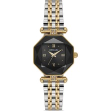Demari Kadın Kol Saati Quartz Mekanizma – Gold & Gümüş Renk Sekizgen Kasa Siyah Kadran Romen Rakamlı DM-00110L-D2