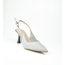 Miss Park Moda 4004 Gümüş Simli Topuklu Kadın Abiye Ayakkabı