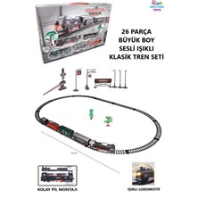Brother Toys 26 Parça Büyük Boy Pilli Sesli ve Işıklı Klasik Tren 105 cm 3 Farklı Ray Oyuncak Lokomotif Seti