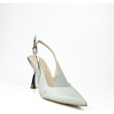 Miss Park Moda 3006 Gümüş Simli Topuklu Kadın Abiye Ayakkabı