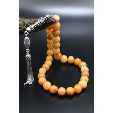 Prestige Gümüş Doğal Carnelian Taşlı Tesbih 925 Ayar Gümüş Püsküllü 10MM Küre Kesim 902570