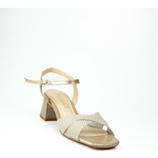 Miss Park Moda 1002 Altın Simli Alçak Topuklu Kadın Abiye Ayakkabı