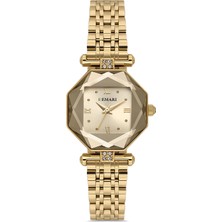 Demari Kadın Kol Saati Quartz Mekanizma – Gold Renk Sekizgen Kasa Gold Kadran Romen Rakamlı DM-00110L-B4