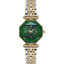 Demari Kadın Kol Saati Quartz Mekanizma – Gold & Gümüş Renk Sekizgen Kasa Yeşil Kadran Romen Rakamlı DM-00110L-D10
