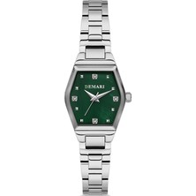Demari Kadın Kol Saati Quartz Mekanizma – Gümüş Renk Çelik Kasa Görünümlü Yeşil Kadran Taş Detaylı DM-00109L-A10