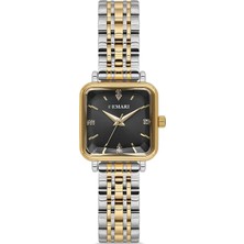 Demari Kadın Kol Saati Quartz Mekanizma – Gold & Gümüş Renk Kare Kasa Siyah Kadran Taş Detaylı DM-00113L-D2
