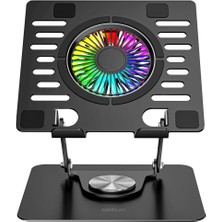 Addison Bykalite AD-RC36 Steely 360 Derece Dönebilen Fanlı Rgb Işıklı Ayarlanabilir Siyah Metal Laptop Stand