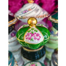 Manushum El Boyama Porselen Kapaklı Papatya Lokumluk-Yeşil