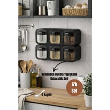 Dory 6'lı Kendinden Duvara Yapışkanlı Kaşıklı Baharatlık Takımı -  Kapaklı Baharat Standı