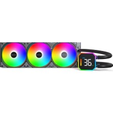Montech Hyperflow Dijital 360 Cpu Sıvı Soğutucu, 3100 Rpm Pompalı 360 mm Aıo, 3×120 mm E28 Argb Fanlar, Gerçek Zamanlı Dijital Ekran, Intel ve Amd Desteği (Siyah)