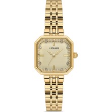 Demari Kadın Kol Saati Quartz Mekanizma – Gold Renk Kare Kasa Çizgili Gold Kadran Taş Detaylı DM-00114L-B4