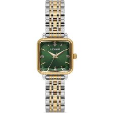Demari Kadın Kol Saati Quartz Mekanizma – Gold & Gümüş Renk Kare Kasa Yeşil Kadran Taş Detaylı DM-00113L-D10