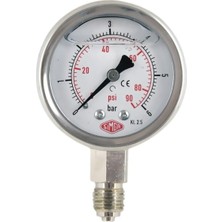 Normadia 250 Bar Çap Ø63 mm Gliserinli Manometre, Alttan Bağlantılı