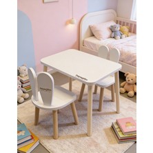 hepeğitim Ahşap Ders Çalışma Masası - Çocuk Aktivite Masası - Çift Sandalyeli - Beyaz