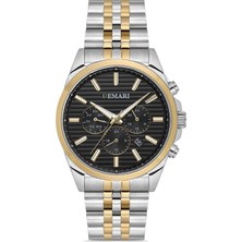 Erkek Kol Saati Quartz Mekanizma Full Fonksiyonlu – Gümüş & Gold Detaylı Çelik Kasa Siyah Kadran DM-00113G-D2