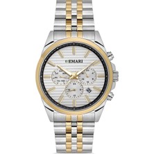 Erkek Kol Saati Quartz Mekanizma Full Fonksiyonlu – Gümüş & Gold Detaylı Çelik Kasa Gümüş Kadran DM-00113G-D1
