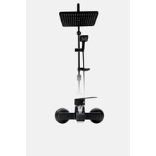 Banyokar Lüks Siyah Yağmurlama Tepe Duş Seti ve Modern Siyah Kare Ağır Banyo Bataryası 2'li Set