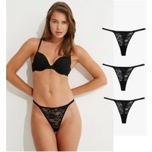 Gecko Collection Gecko Kadın Dantelli Lastikli Tanga Külot 3 Adet