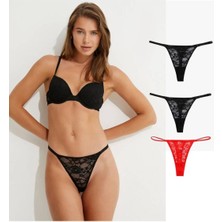 Gecko Collection Gecko Kadın Dantelli Lastikli Tanga Külot 3 Adet