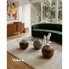 Modern Orta Sehpa & Top Sehpa Cam Sehpa & Küre Orta Sehpa - Amerikan Ceviz Top - Fasulye - Şeffaf Cam