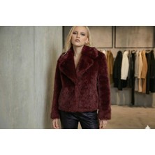 Ribana Classic Kadın Şal Yaka Içi Astarlı Çıtçıt Kapamalı Premium Suni Kürk Ceket Görünümlü Kaban D99828