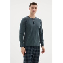 Purificado %100 Pamuk Yeni Sezon 2026 4 Mevsim Midi Yaka Erkek Pijama Takımı