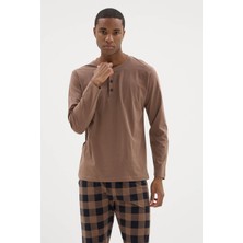 Purificado %100 Pamuk Yeni Sezon 2026 4 Mevsim Midi Yaka Erkek Pijama Takımı