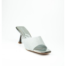 Miss Park Moda 79-1 Gümüş Simli Topuklu Abiye Kadın Terlik