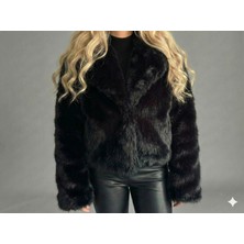 Ribana Classic Kadın Şal Yaka Içi Astarlı Çıtçıt Kapamalı Premium Suni Kürk Ceket Görünümlü Kaban D99828