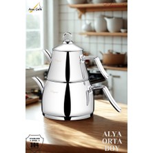 Elegant Alya Orta Boy Çelik Kulplu Çaydanlık Takımı