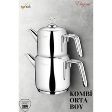Elegant Kombi Orta Boy Çelik Kulplu Çaydanlık Takımı