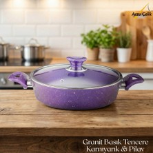 Arzu Çelik 26 Cm Granit Karnıyarık & Pilav Tenceresi Cam Kapak - Violet