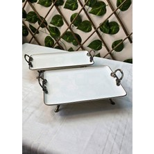 SEÇKİNEV Pisa 2 Parça Porselen Gümüş Detaylı 4 Ayaklı Kulplu Çeyizlik, Ikramlık, Hediyelik Set