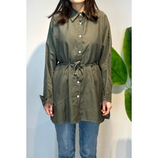 Lale Butik Kuşak Detaylı Basic Tunik 4468 Haki